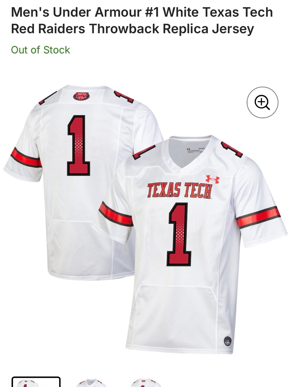 Under Armour White & Red Texas Tech Replica Football Jersey #1